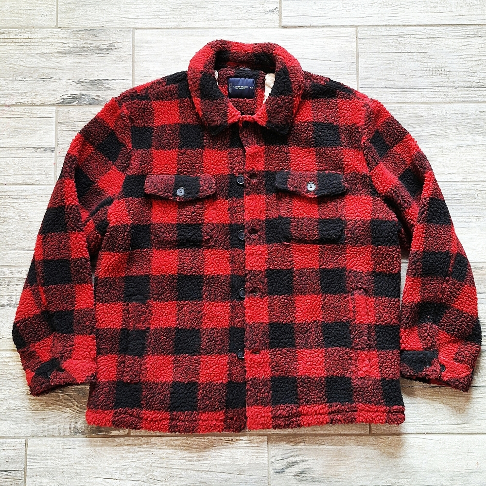 Lucky Brand Red and Black Plaid Puffer Jacket